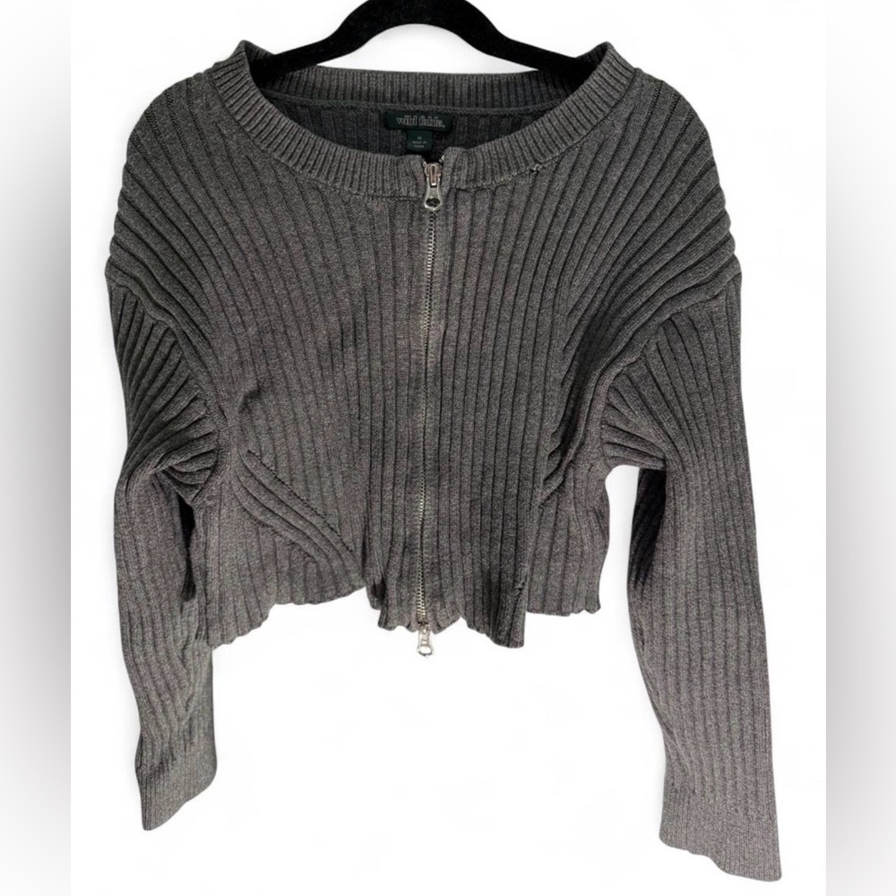Charcoal Grey Cropped Zip-Up